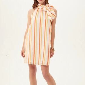 Trina Turk Favorable Dress Orange Stripe Halter Tie‎ A-Line- Medium